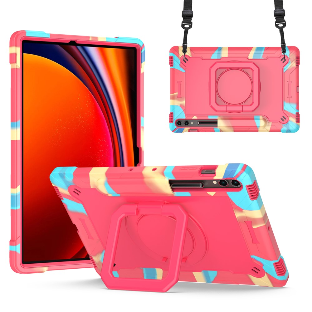 Til Samsung Galaxy Tab S9+ / Tab S9 FE+ Cover med Roterende Stander og Skulderrem