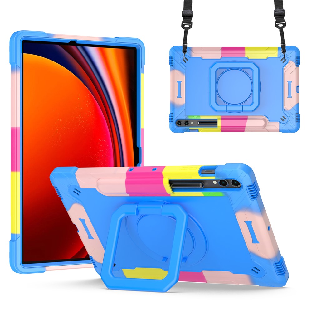 Til Samsung Galaxy Tab S9+ / Tab S9 FE+ Cover med Roterende Stander og Skulderrem