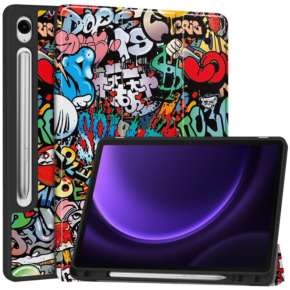 For Samsung Galaxy Tab S10 Lite / S10 FE / S9 FE / Tab S9 Case Leather Pattern Printing Smart Tablet Cover with Pencil Holder