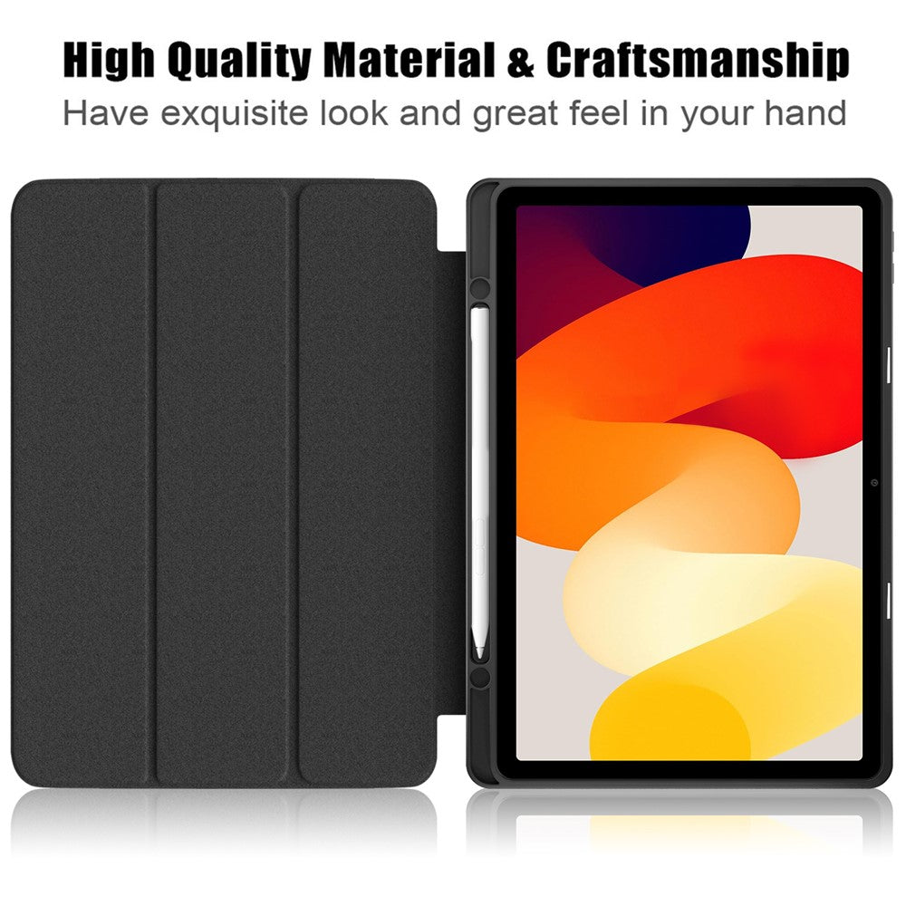 For Xiaomi Redmi Pad SE Tri-fold Stand Smart Case Leather+TPU+Acrylic Tablet Cover with Pen Slot
