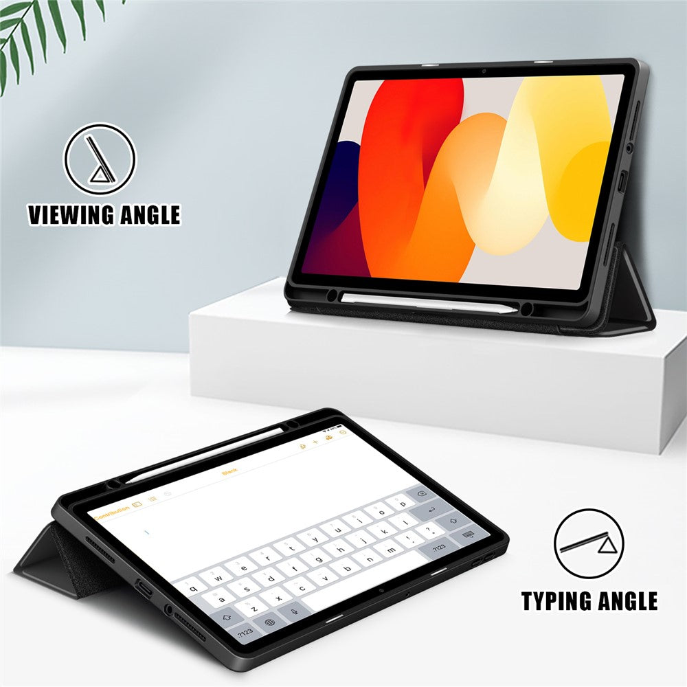 For Xiaomi Redmi Pad SE Tri-fold Stand Smart Case Leather+TPU+Acrylic Tablet Cover with Pen Slot