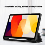For Xiaomi Redmi Pad SE Tri-fold Stand Smart Case Leather+TPU+Acrylic Tablet Cover with Pen Slot