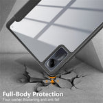 For Xiaomi Redmi Pad SE Tri-fold Stand Smart Case Leather+TPU+Acrylic Tablet Cover with Pen Slot