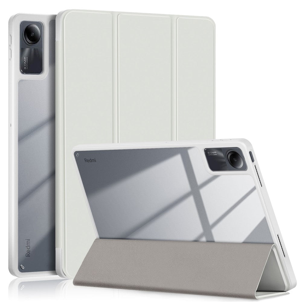For Xiaomi Redmi Pad SE Tri-fold Stand Smart Case Leather+TPU+Acrylic Tablet Cover with Pen Slot