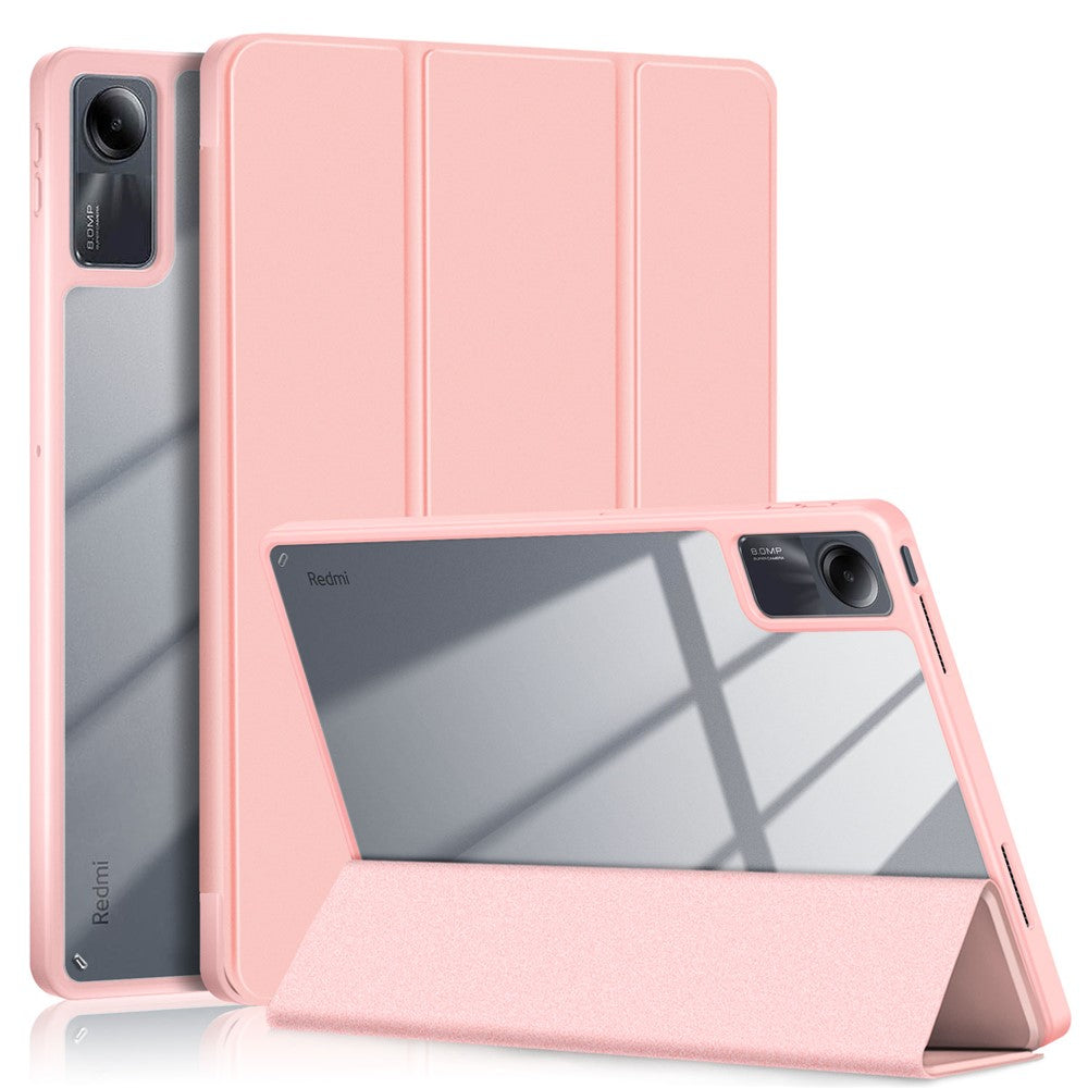 For Xiaomi Redmi Pad SE Tri-fold Stand Smart Case Leather+TPU+Acrylic Tablet Cover with Pen Slot