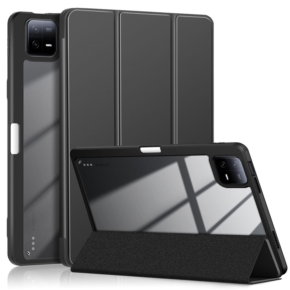 For Xiaomi Pad 6 Tri-Fold Stand Cover with Pen Slot Leather+TPU+Acrylic Tablet Case