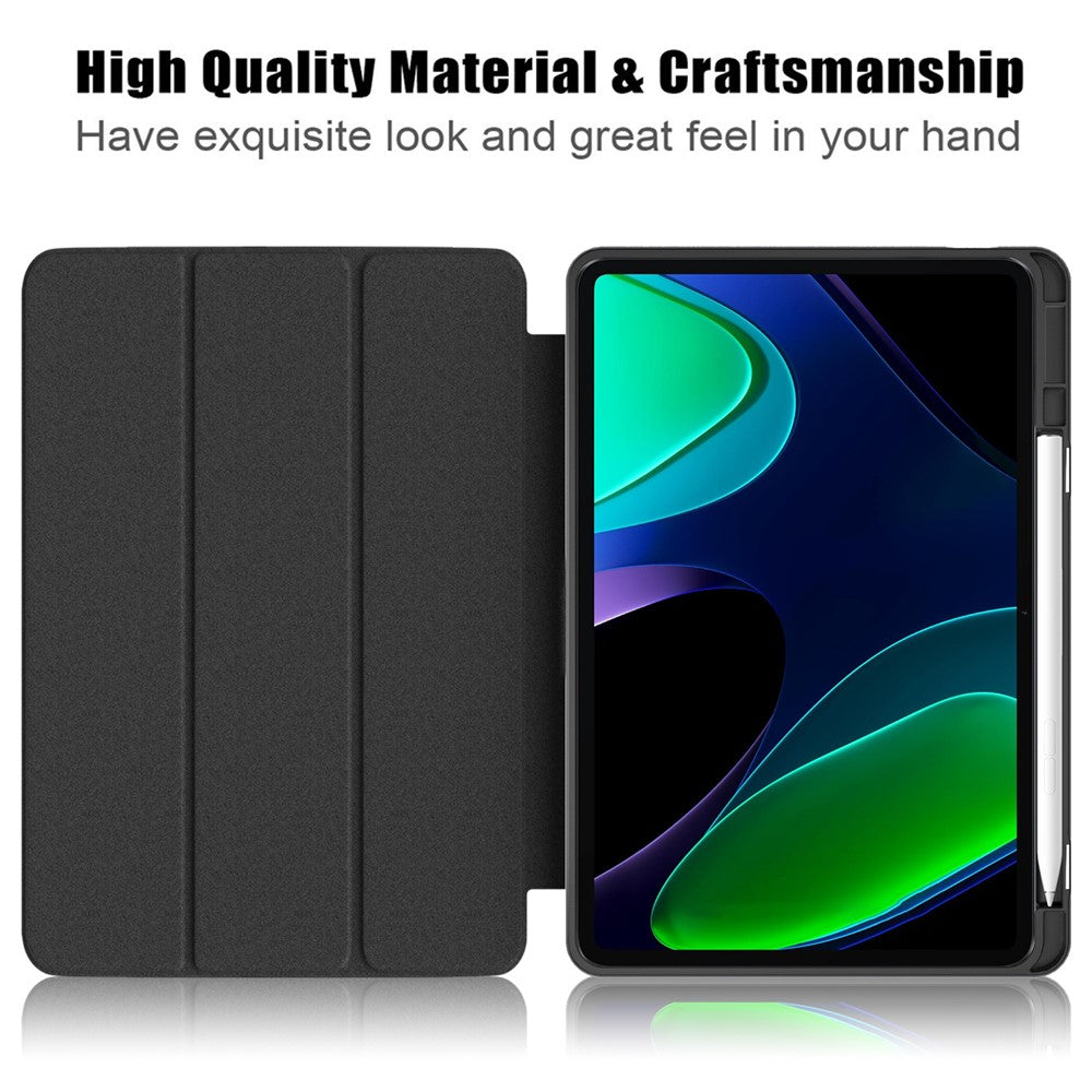 For Xiaomi Pad 6 Tri-Fold Stand Cover with Pen Slot Leather+TPU+Acrylic Tablet Case