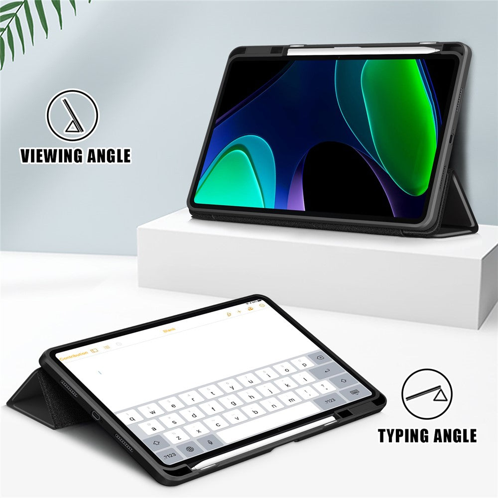 For Xiaomi Pad 6 Tri-Fold Stand Cover with Pen Slot Leather+TPU+Acrylic Tablet Case