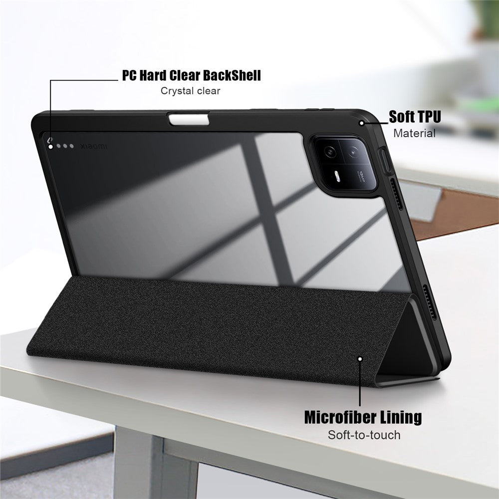For Xiaomi Pad 6 Tri-Fold Stand Cover with Pen Slot Leather+TPU+Acrylic Tablet Case