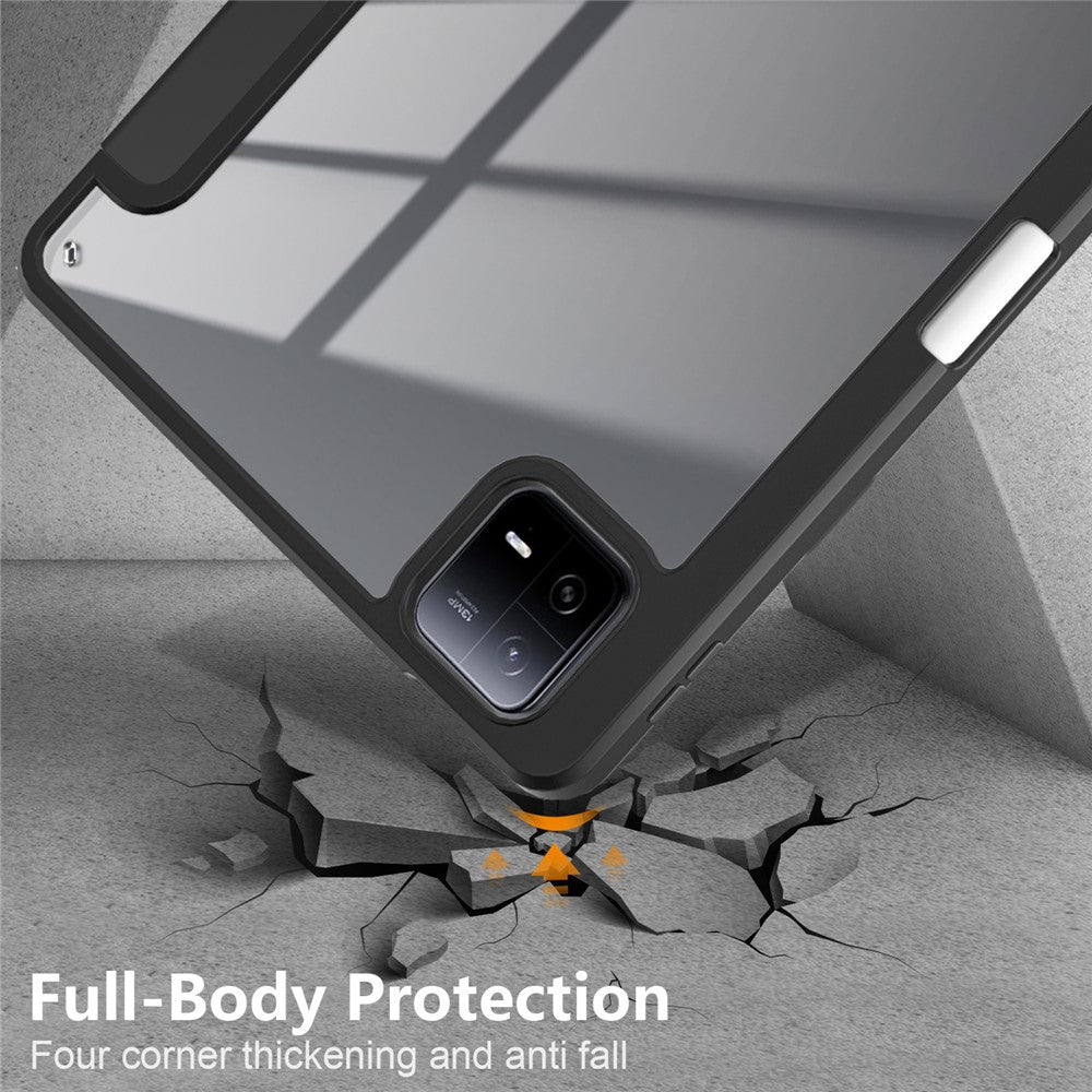 For Xiaomi Pad 6 Tri-Fold Stand Cover with Pen Slot Leather+TPU+Acrylic Tablet Case