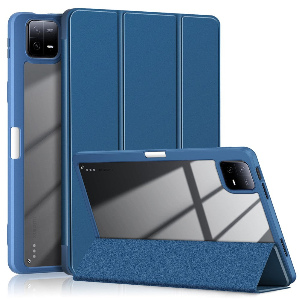 For Xiaomi Pad 6 Tri-Fold Stand Cover with Pen Slot Leather+TPU+Acrylic Tablet Case