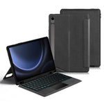 Til Samsung Galaxy Tab S10 FE / S9 FE / S9 læderetui + Bluetooth-kompatibelt tastatur med baggrundsbelysning og trackpad