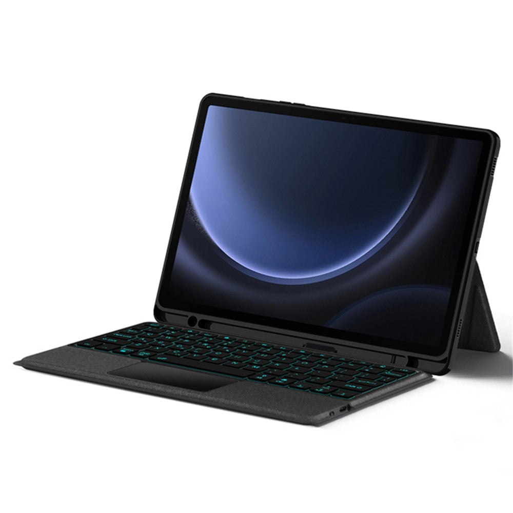 Til Samsung Galaxy Tab S10 FE / S9 FE / S9 læderetui + Bluetooth-kompatibelt tastatur med baggrundsbelysning og trackpad
