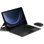 Til Samsung Galaxy Tab S10 FE / S9 FE / S9 læderetui + Bluetooth-kompatibelt tastatur med baggrundsbelysning og trackpad