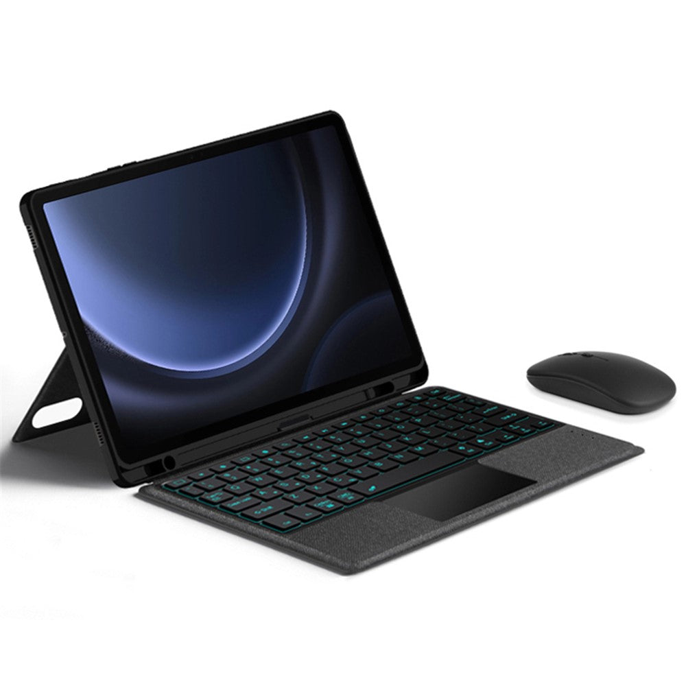 Til Samsung Galaxy Tab S10 FE / S9 FE / S9 læderetui + Bluetooth-kompatibelt tastatur med baggrundsbelysning og trackpad