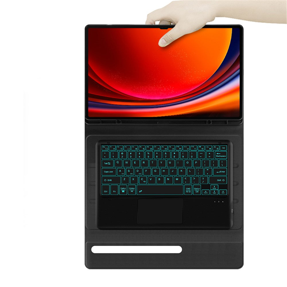 Til Samsung Galaxy Tab S10 Ultra / S9 Ultra / S8 Ultra tastatur med baggrundsbelysning og touchpad, Bluetooth-kompatibelt tastatur med penneholder i læder til tablet