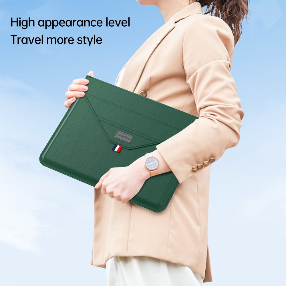 13-14 Inch Padded Laptop Bag Stand PU Leather Envelope Laptop Case Carrying Sleeve Bag