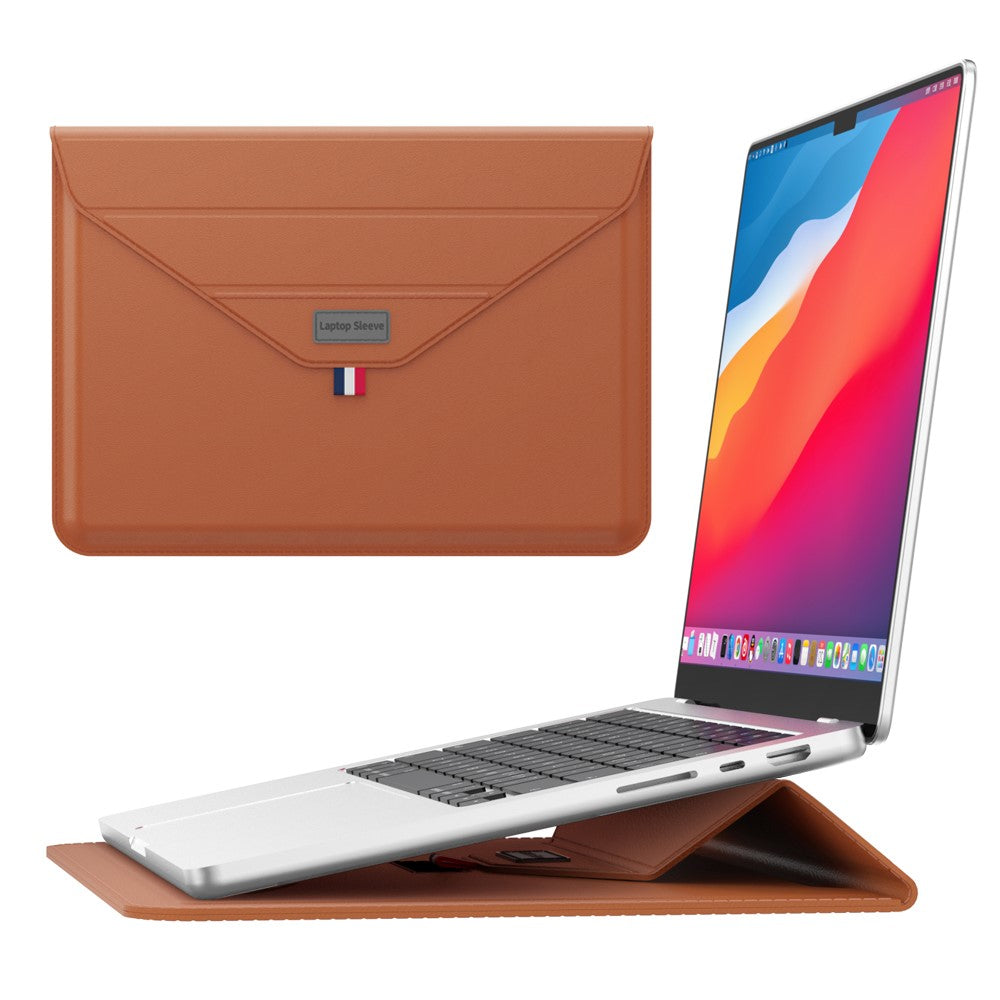 13-14 Inch Padded Laptop Bag Stand PU Leather Envelope Laptop Case Carrying Sleeve Bag