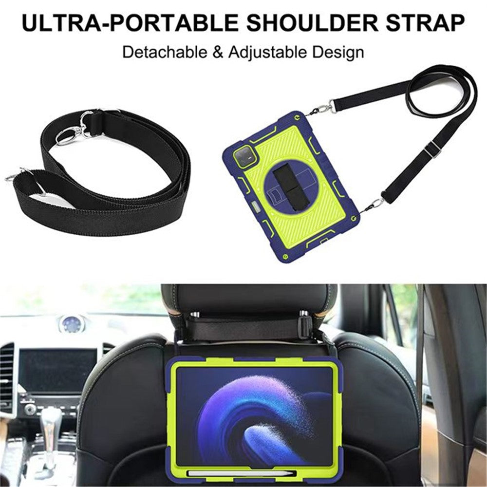 For Xiaomi Pad 6 / Pad 6 Pro Kickstand Cover Shock Absorbent Silicone+PC Tablet Case with Shoulder Strap