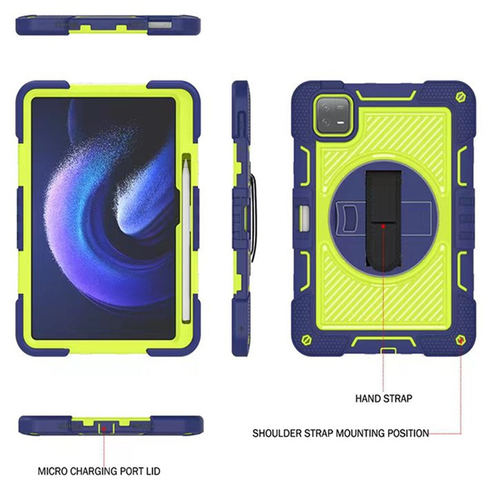 For Xiaomi Pad 6 / Pad 6 Pro Kickstand Cover Shock Absorbent Silicone+PC Tablet Case with Shoulder Strap