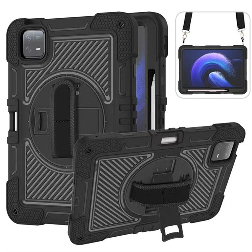For Xiaomi Pad 6 / Pad 6 Pro Kickstand Cover Shock Absorbent Silicone+PC Tablet Case with Shoulder Strap