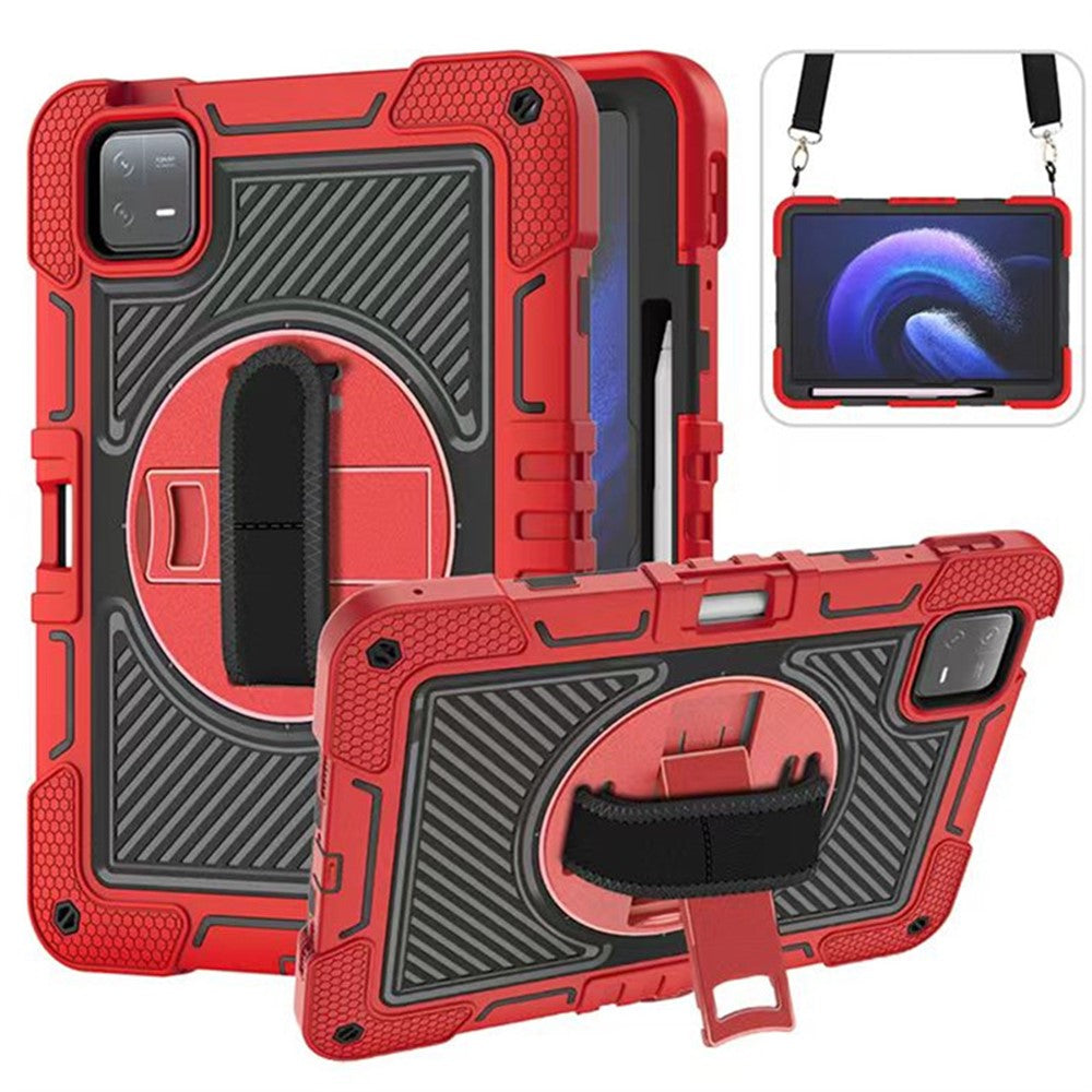 For Xiaomi Pad 6 / Pad 6 Pro Kickstand Cover Shock Absorbent Silicone+PC Tablet Case with Shoulder Strap
