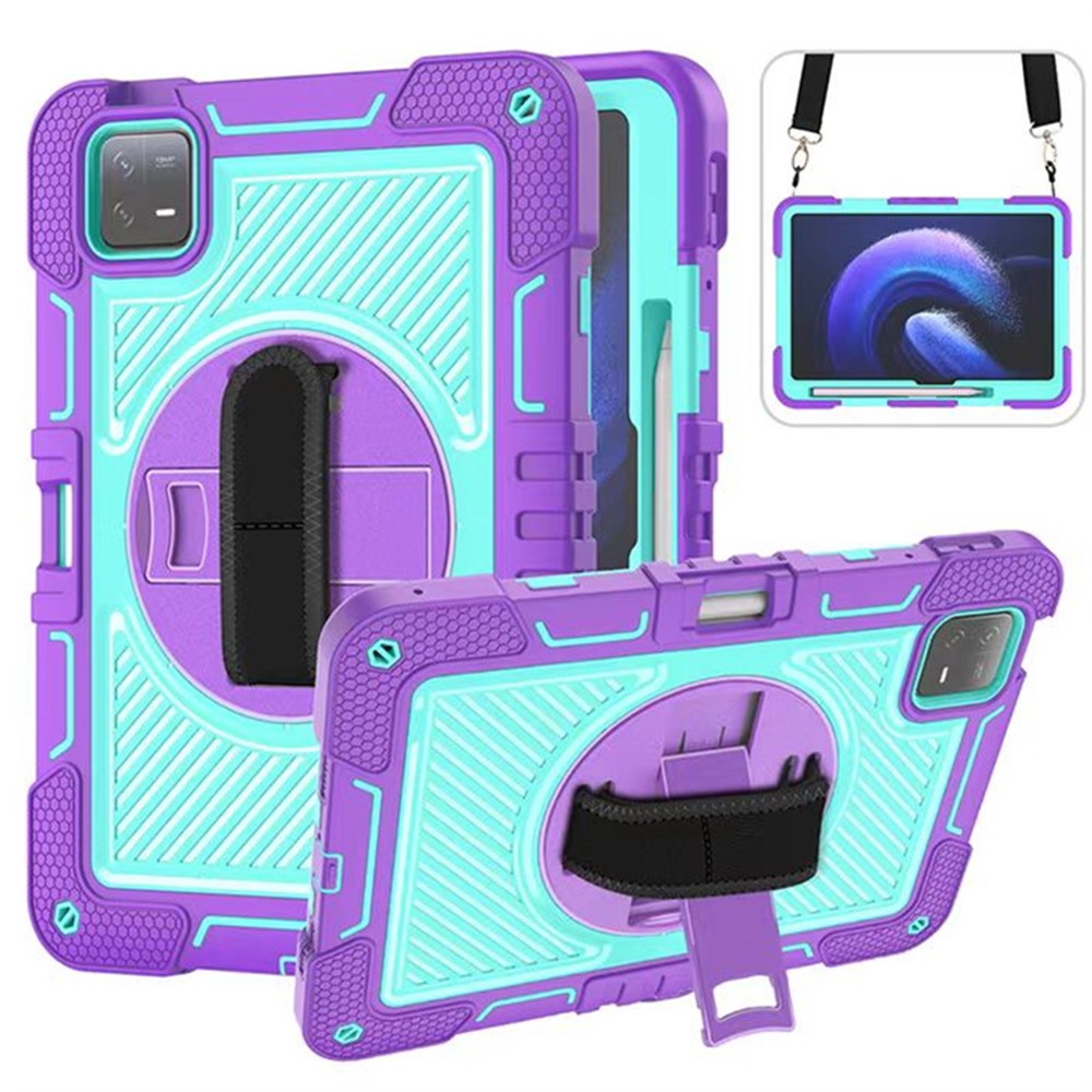 For Xiaomi Pad 6 / Pad 6 Pro Kickstand Cover Shock Absorbent Silicone+PC Tablet Case with Shoulder Strap