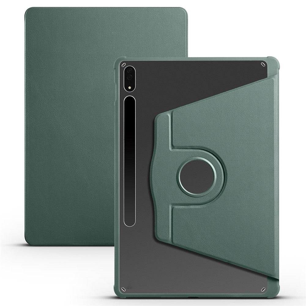 For Samsung Galaxy Tab S9+ PU Leather Acrylic Tablet Case 360-Degree Rotating Stand Anti-scratch Cover
