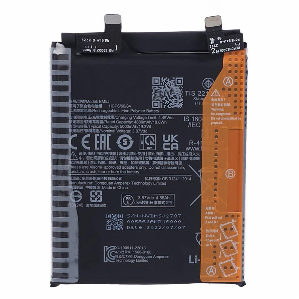 For Xiaomi 12T 5G / 12T Pro 5G / Redmi K50 Ultra 3.87V 4880mAh Li-ion Polymer Battery Assembly Part (Encode: BM5J)