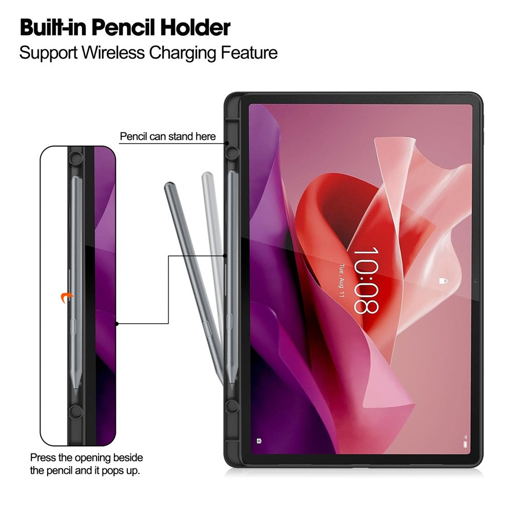 For Lenovo Tab P12 Stand Protective Cover PU Leather Wallet Tablet Case with Pencil Holder