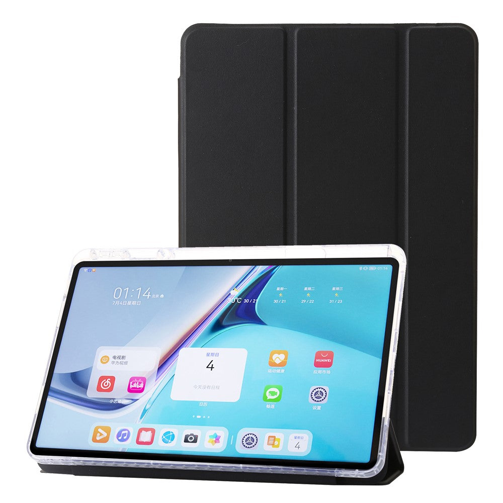 For Huawei MatePad 11 (2021) / (2023) Case Leather+TPU+Clear Acrylic Tri-fold Stand Cover