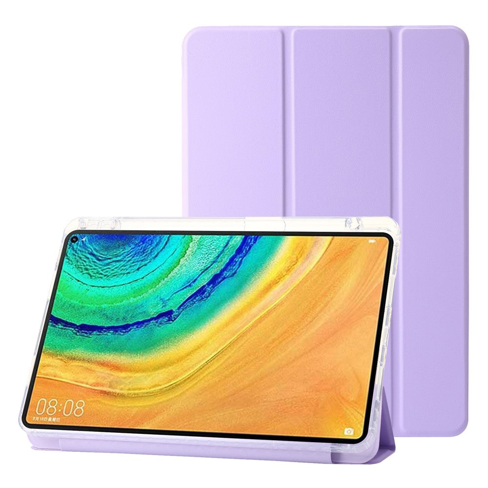 For Huawei MatePad Pro 10.8 (2021) Case Tri-fold Stand Leather+TPU+Acrylic Clear Back Cover