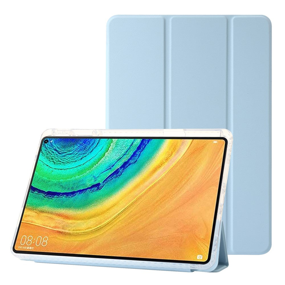 For Huawei MatePad Pro 10.8 (2021) Case Tri-fold Stand Leather+TPU+Acrylic Clear Back Cover