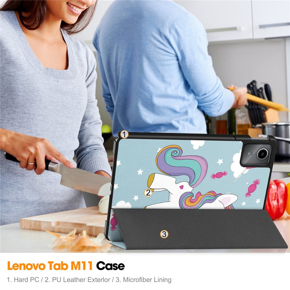 For Lenovo Tab M11 / Xiaoxin Pad 11 2024 Case Trifold Stand Pattern Printing Tablet Leather Cover