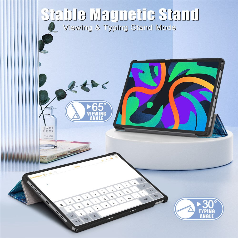 For Lenovo Tab M11 / Xiaoxin Pad 11 2024 Trifold Stand Cover Pattern PU Leather Auto Sleep Wake Tablet Case