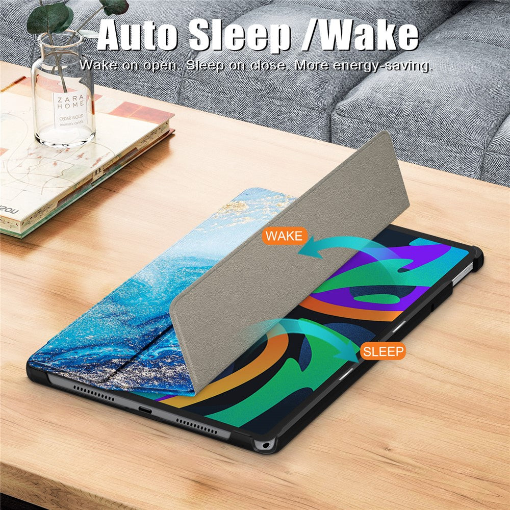 For Lenovo Tab M11 / Xiaoxin Pad 11 2024 Trifold Stand Cover Pattern PU Leather Auto Sleep Wake Tablet Case