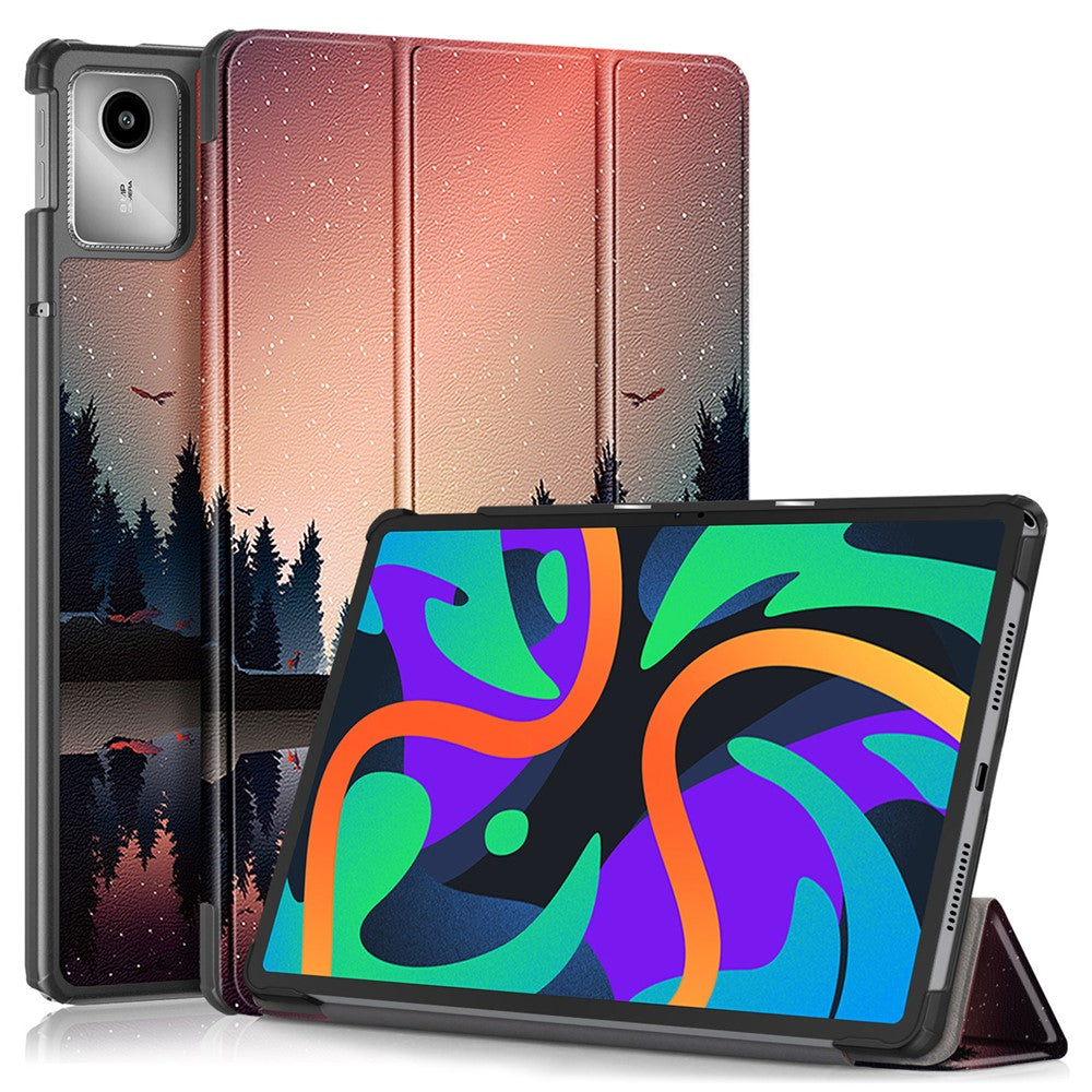 For Lenovo Tab M11 / Xiaoxin Pad 11 2024 Trifold Stand Cover Pattern PU Leather Auto Sleep Wake Tablet Case