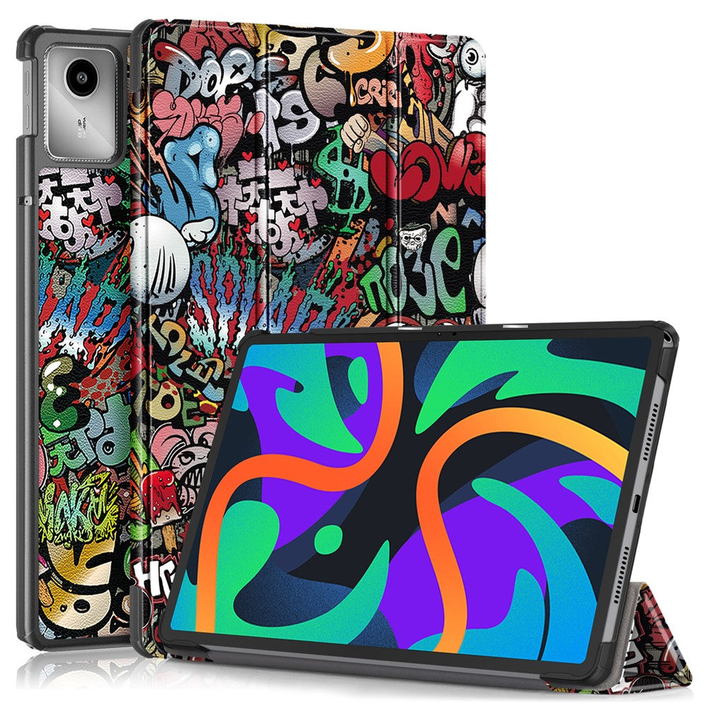 For Lenovo Tab M11 / Xiaoxin Pad 11 2024 Trifold Stand Cover Pattern PU Leather Auto Sleep Wake Tablet Case