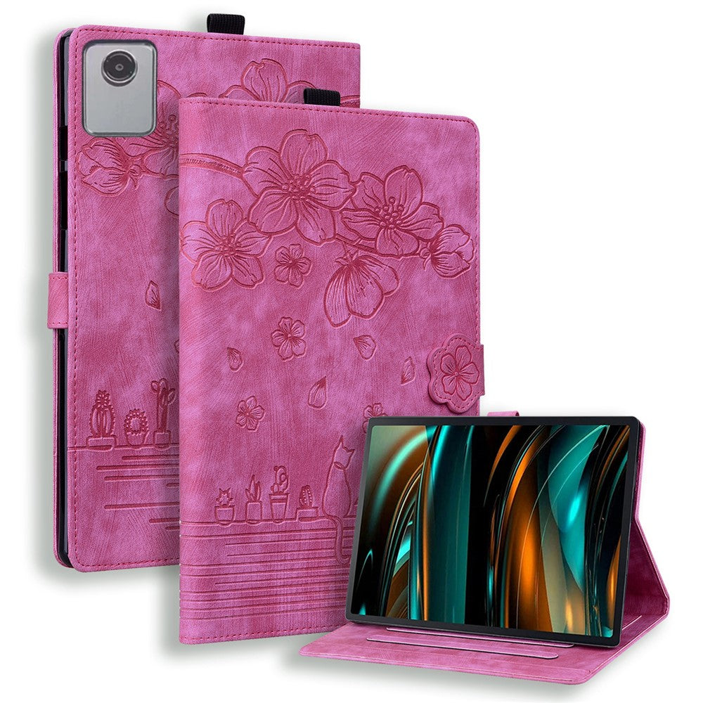 For Lenovo Tab M11 / Xiaoxin Pad 11 2024 Tablet Case Flower Cat Imprint Folio PU Leather Cover