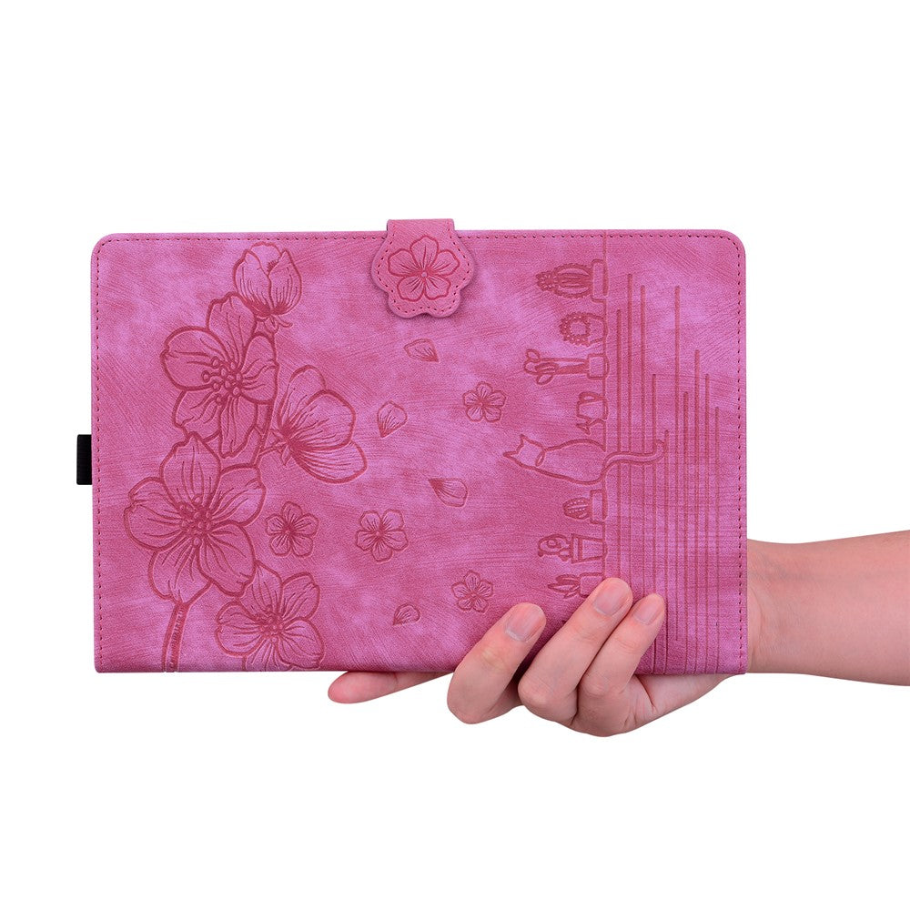For Lenovo Tab M11 / Xiaoxin Pad 11 2024 Tablet Case Flower Cat Imprint Folio PU Leather Cover