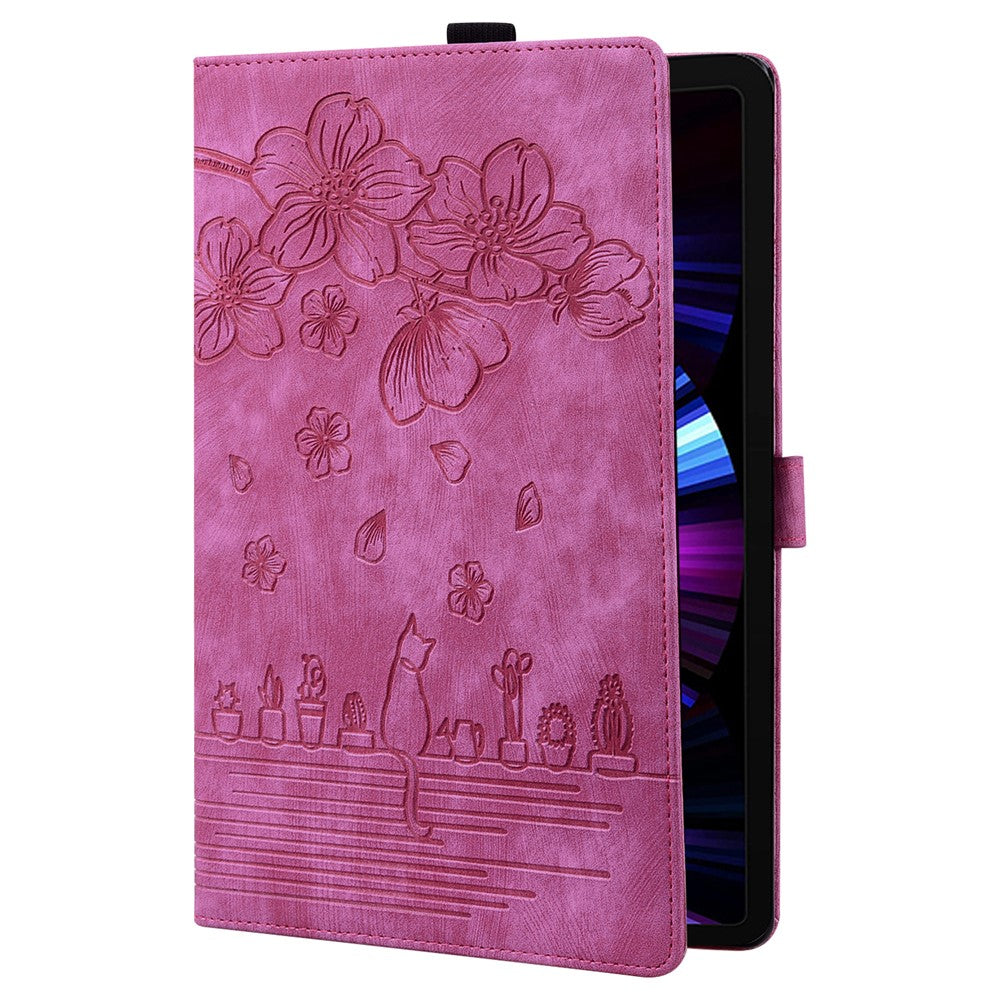 For Lenovo Tab M11 / Xiaoxin Pad 11 2024 Tablet Case Flower Cat Imprint Folio PU Leather Cover