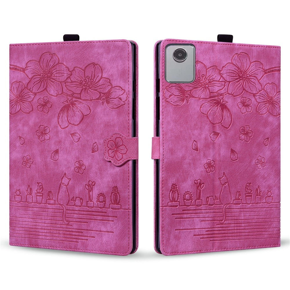 For Lenovo Tab M11 / Xiaoxin Pad 11 2024 Tablet Case Flower Cat Imprint Folio PU Leather Cover