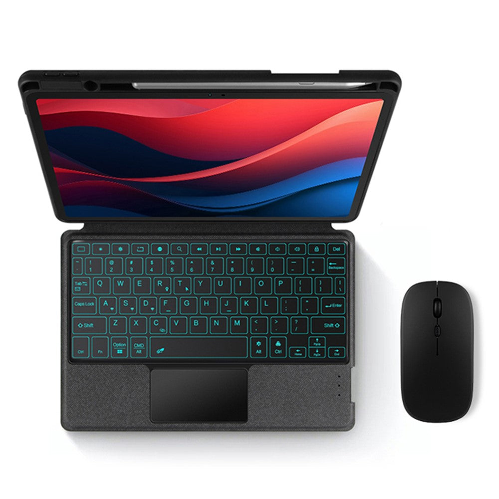 For Lenovo Tab M11 / Xiaoxin Pad 11 2024 Leather Case + Bluetooth-compatible Keyboard with Backlight Trackpad