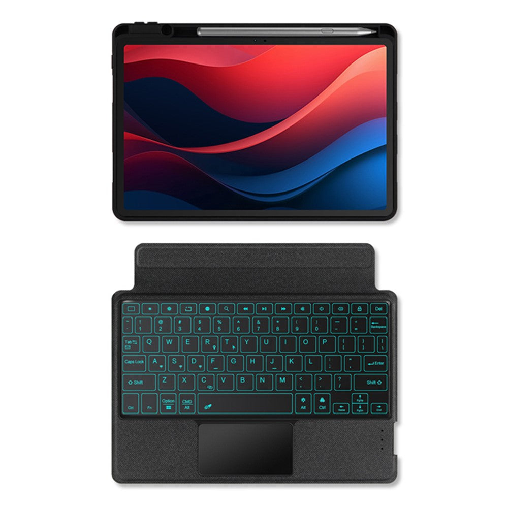 For Lenovo Tab M11 / Xiaoxin Pad 11 2024 Leather Case + Bluetooth-compatible Keyboard with Backlight Trackpad