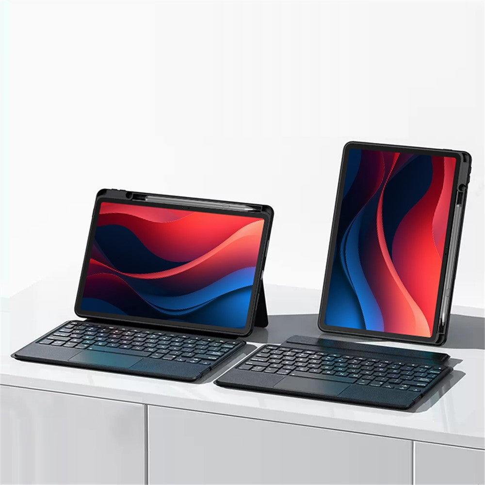 For Lenovo Tab M11 / Xiaoxin Pad 11 2024 Leather Case + Bluetooth-compatible Keyboard with Backlight Trackpad