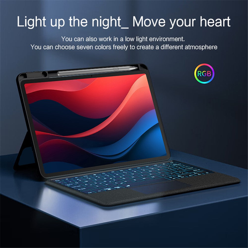 For Lenovo Tab M11 / Xiaoxin Pad 11 2024 Leather Case + Bluetooth-compatible Keyboard with Backlight Trackpad