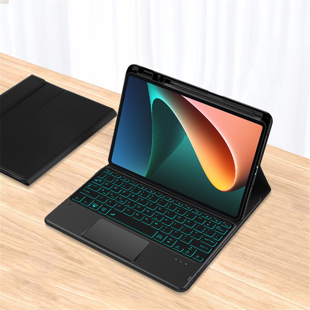 Xiaomi Pad 5 Bakgrundsbelyst Pekplatta Bluetooth-kompatibelt Tangentbord med Pennfack Läderfodral till Surfplatta