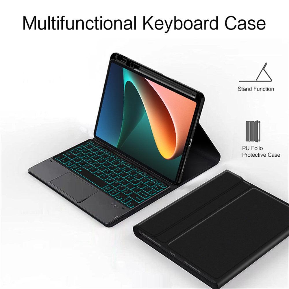 Xiaomi Pad 5 Bakgrundsbelyst Pekplatta Bluetooth-kompatibelt Tangentbord med Pennfack Läderfodral till Surfplatta