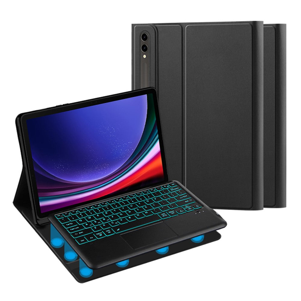 Til Samsung Galaxy Tab S10+ / S9+ / S8+ / S7+ / S7 FE Baggrundsbelyst Touchpad Bluetooth-kompatibelt Tastatur med Penholder Læder Tablet Cover