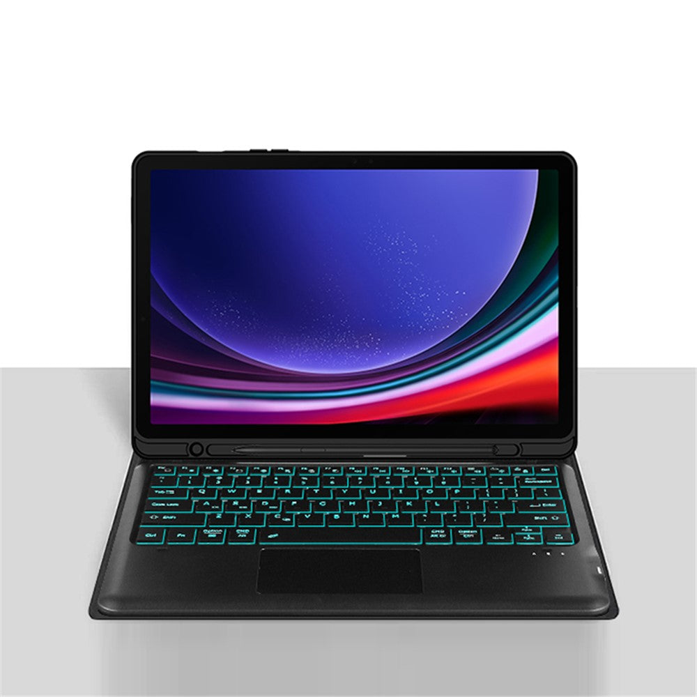 Til Samsung Galaxy Tab S10+ / S9+ / S8+ / S7+ / S7 FE Baggrundsbelyst Touchpad Bluetooth-kompatibelt Tastatur med Penholder Læder Tablet Cover